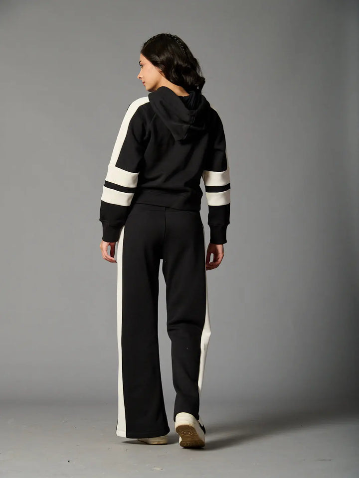 Colourblock Hoodie with Side Slit Fleece Pants Coord set for Women Risate
