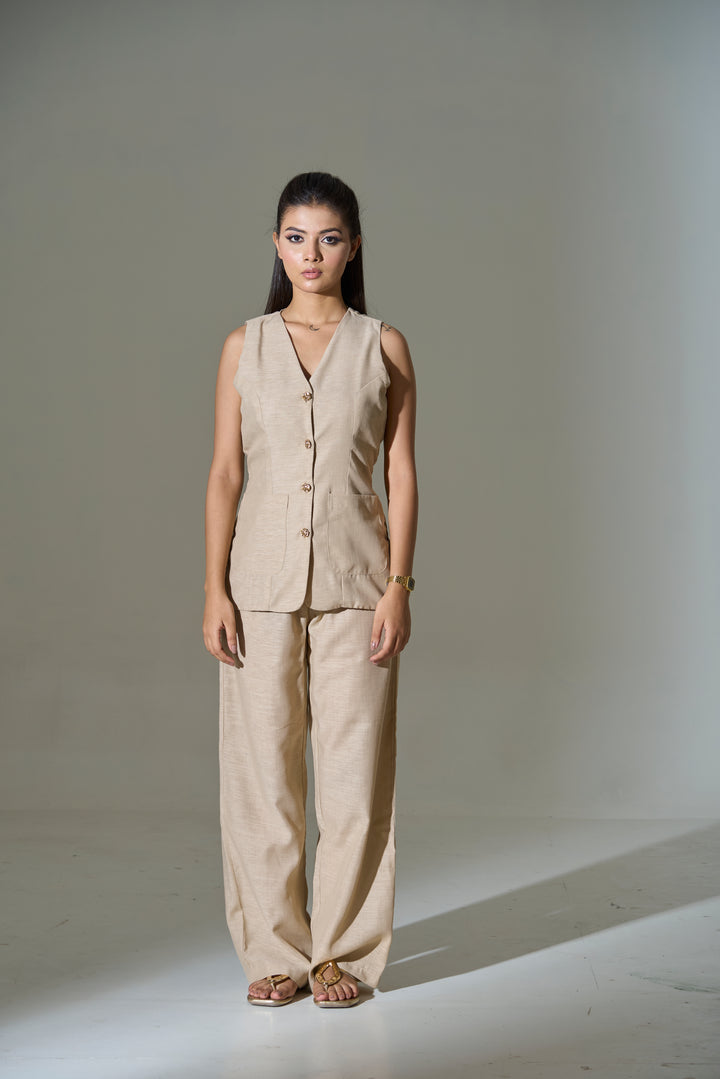 Model wearing - V neck Waist Coat with Pants
