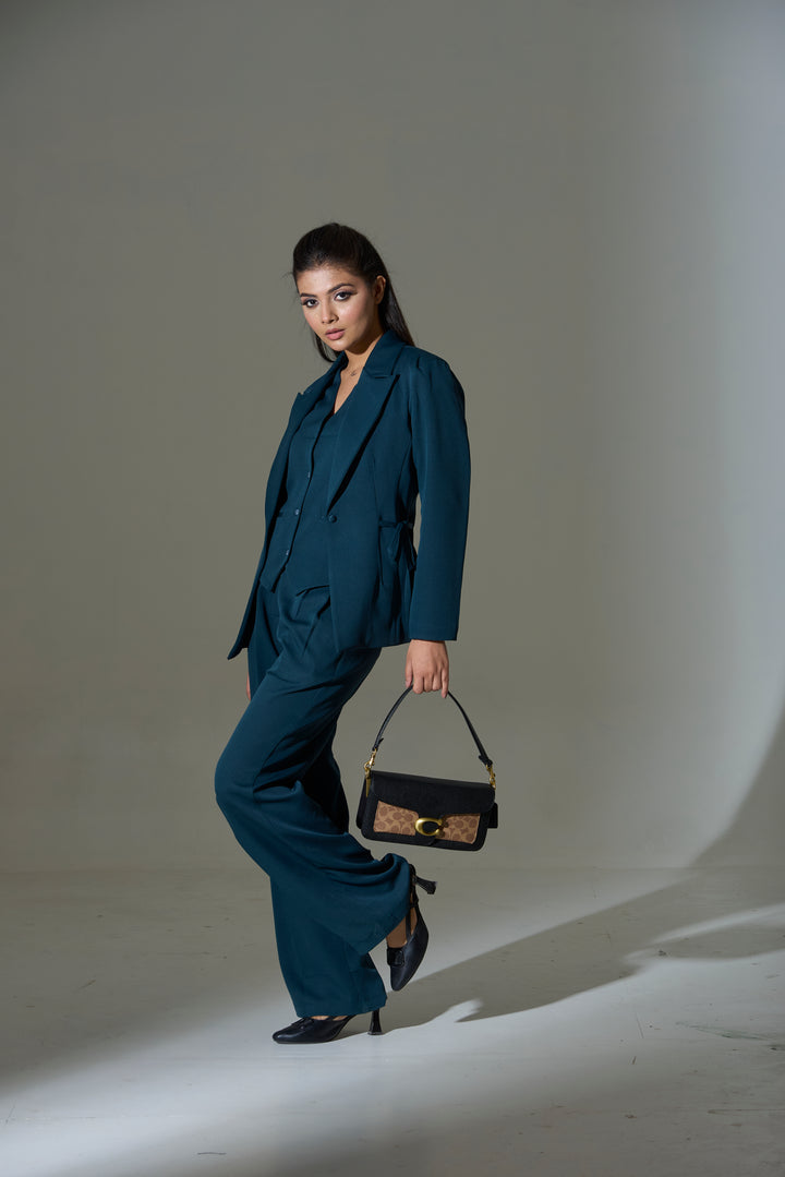 Model wearing 3 piece set(Blazer, Waist coat and Pants)
