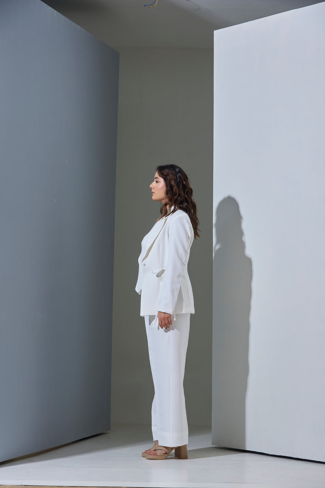 Model wearing 3 piece set(Blazer, Waist coat and Pants)