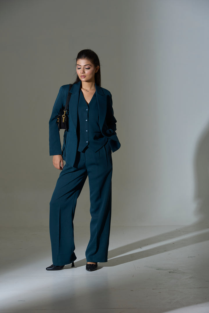 Model wearing 3 piece set(Blazer, Waist coat and Pants)

