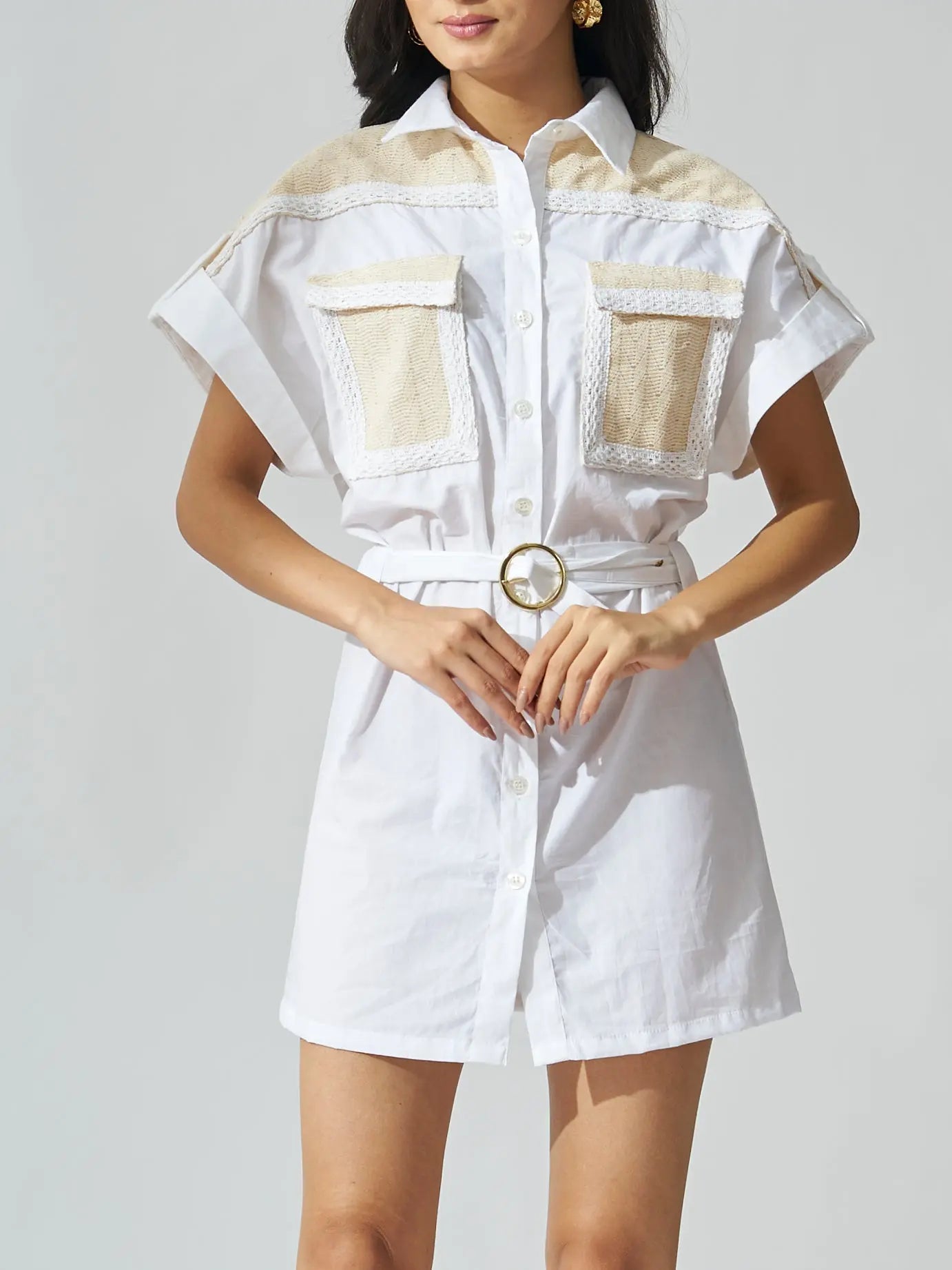 White Poplin crochet patch women shirt dress Risate