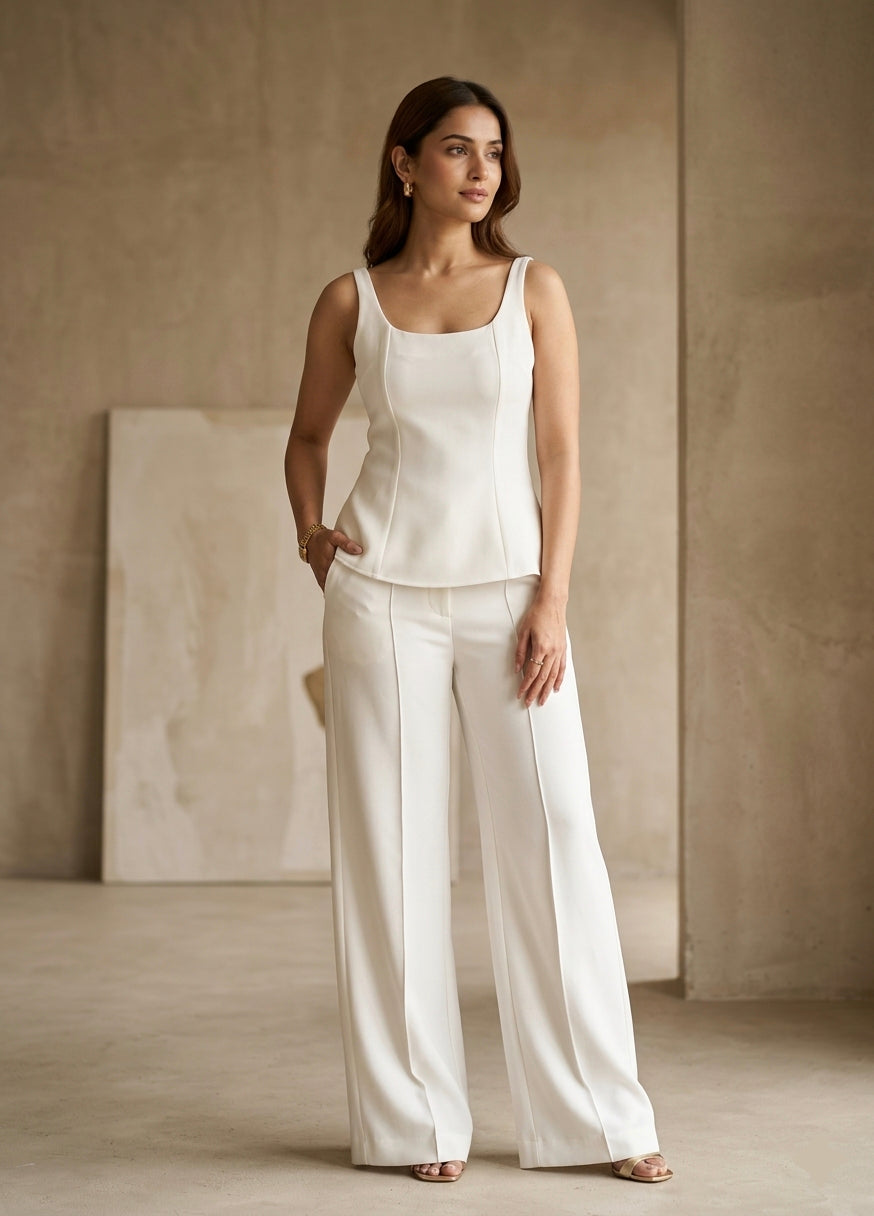 Aria Sculpted Vest & Straight-Leg Pants Co-ord Set – Bone White - Risate