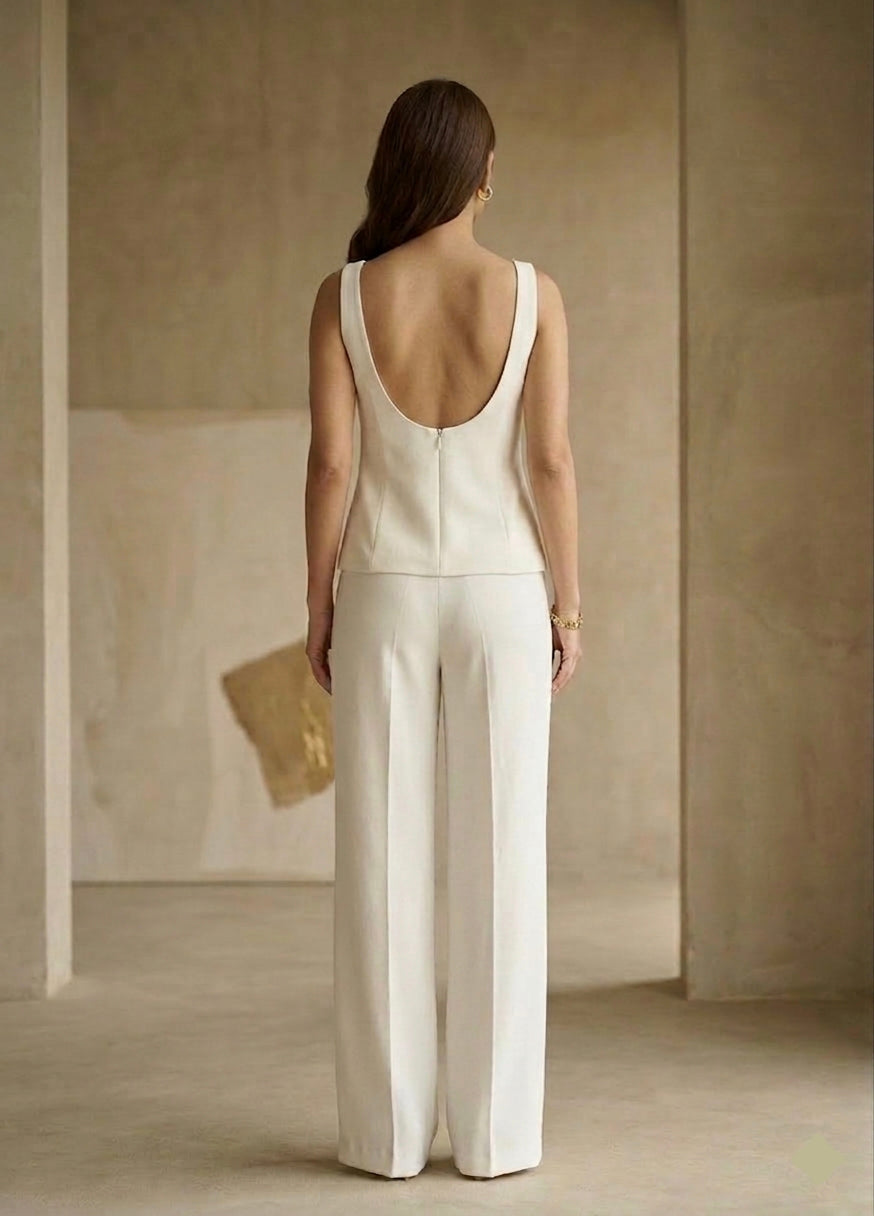 Aria Sculpted Vest & Straight-Leg Pants Co-ord Set – Bone White - Risate
