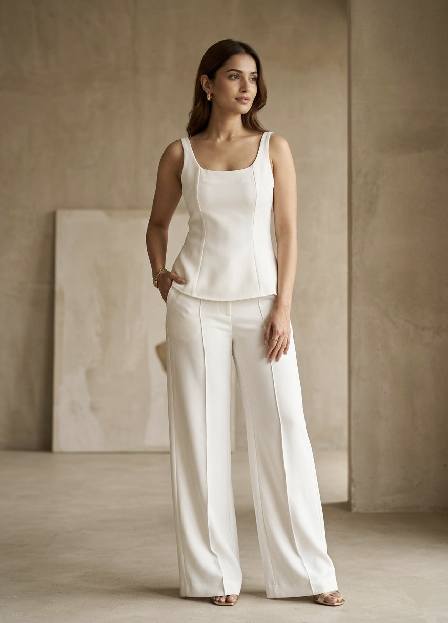 Aria Sculpted Vest & Straight-Leg Pants Co-ord Set – Bone White - Risate