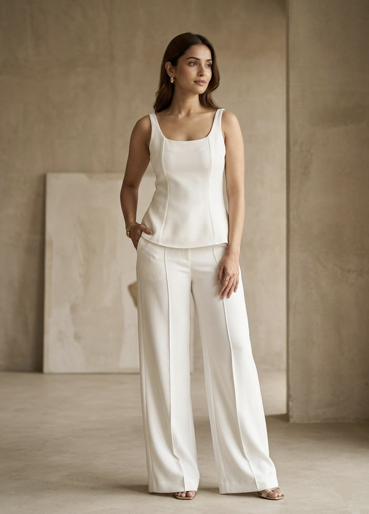 Aria Sculpted Vest & Straight-Leg Pants Co-ord Set – Bone White - Risate