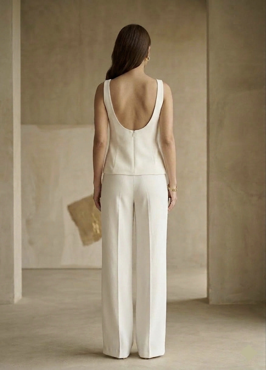 Aria Sculpted Vest & Straight-Leg Pants Co-ord Set – Bone White - Risate