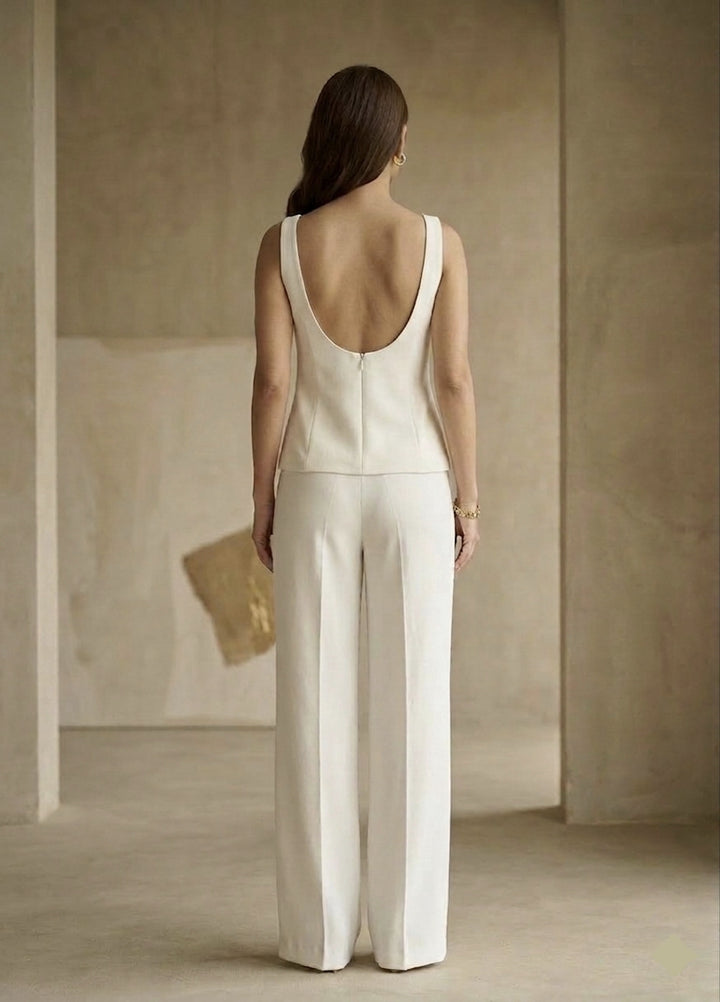 Aria Sculpted Vest & Straight-Leg Pants Co-ord Set – Bone White - Risate