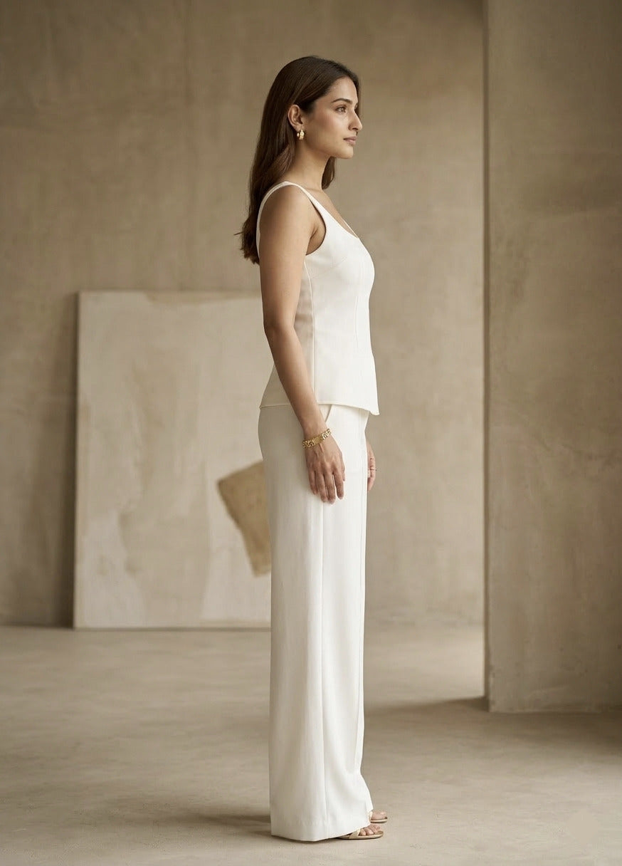 Aria Sculpted Vest & Straight-Leg Pants Co-ord Set – Bone White - Risate