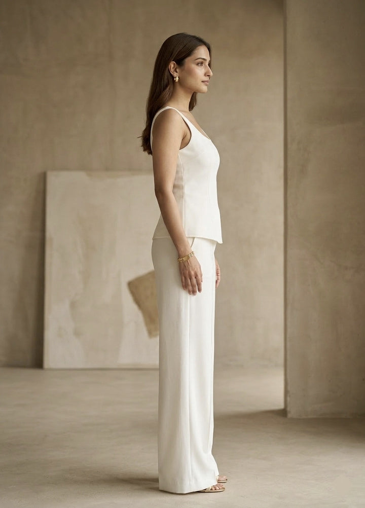 Aria Sculpted Vest & Straight-Leg Pants Co-ord Set – Bone White - Risate