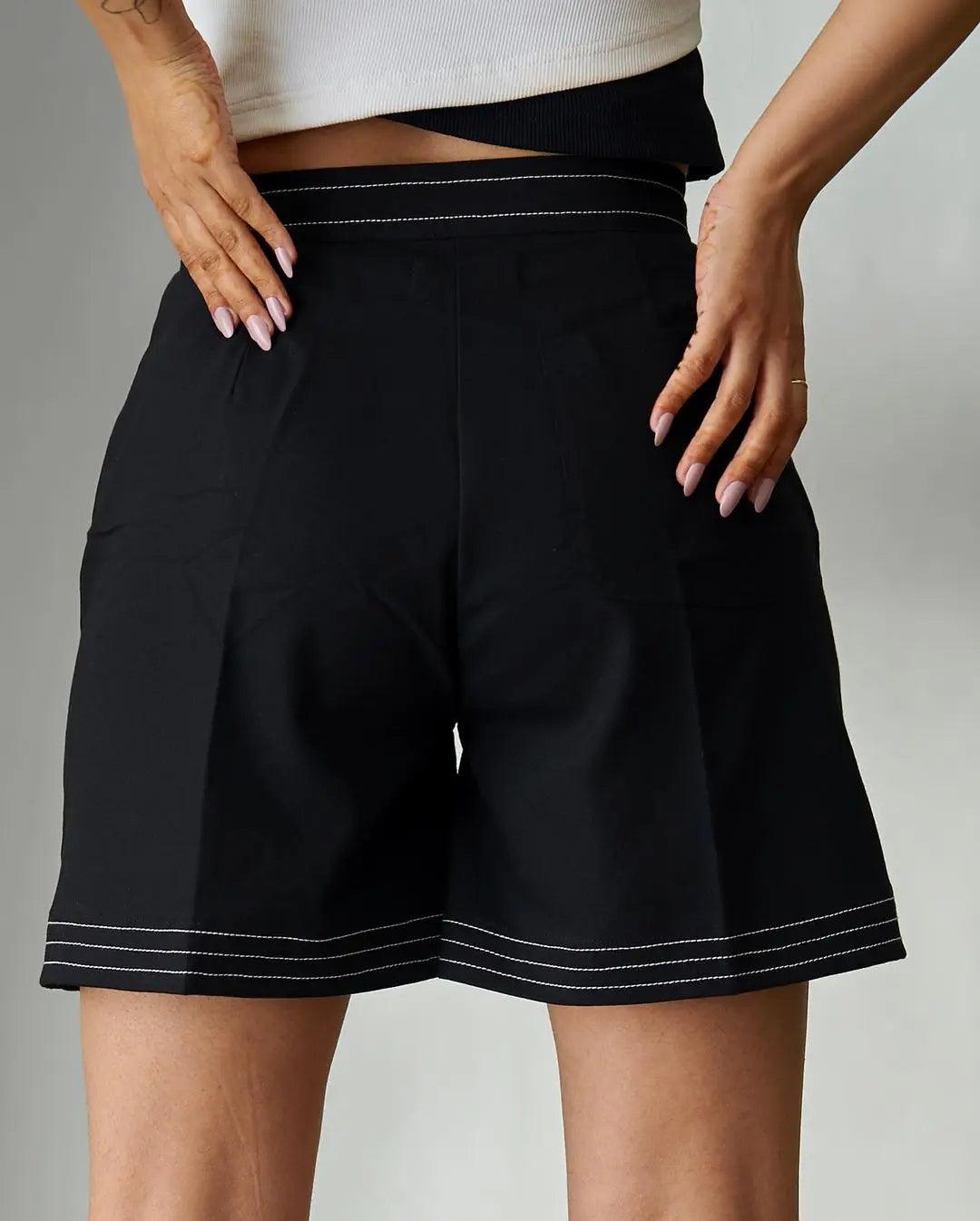 Black Top Stitch Shorts - Risate