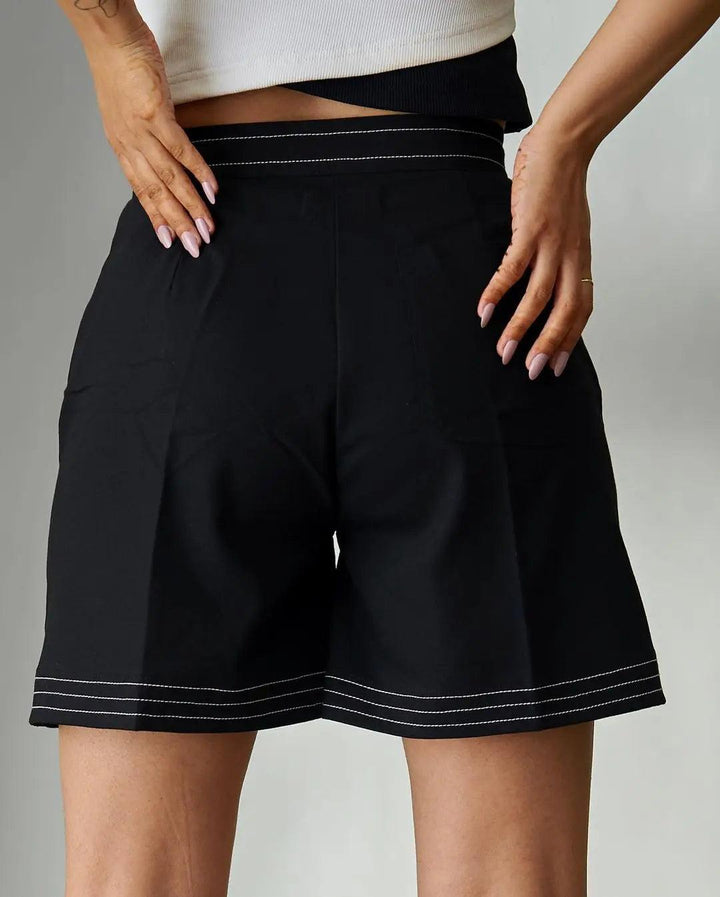Black Top Stitch Shorts - Risate