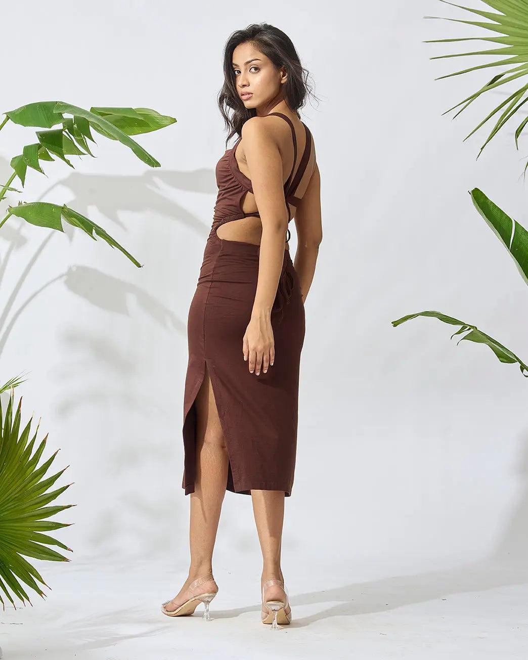 Bodycon Knee Length Dress with Back String Detail - Risate