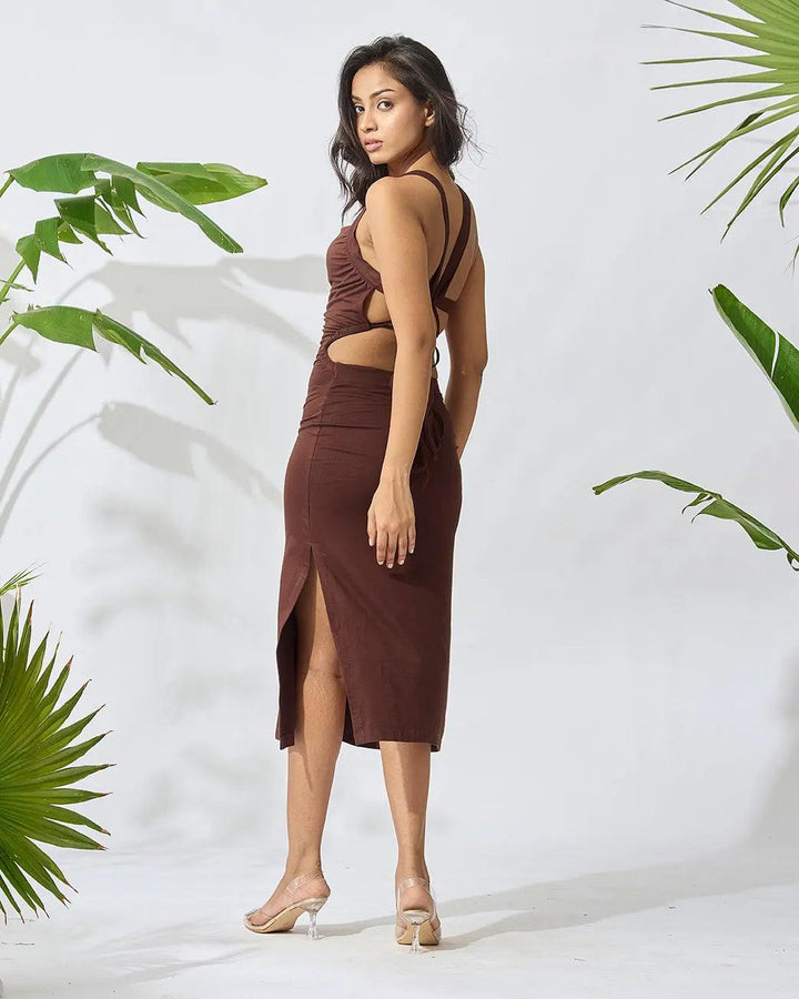 Bodycon Knee Length Dress with Back String Detail - Risate