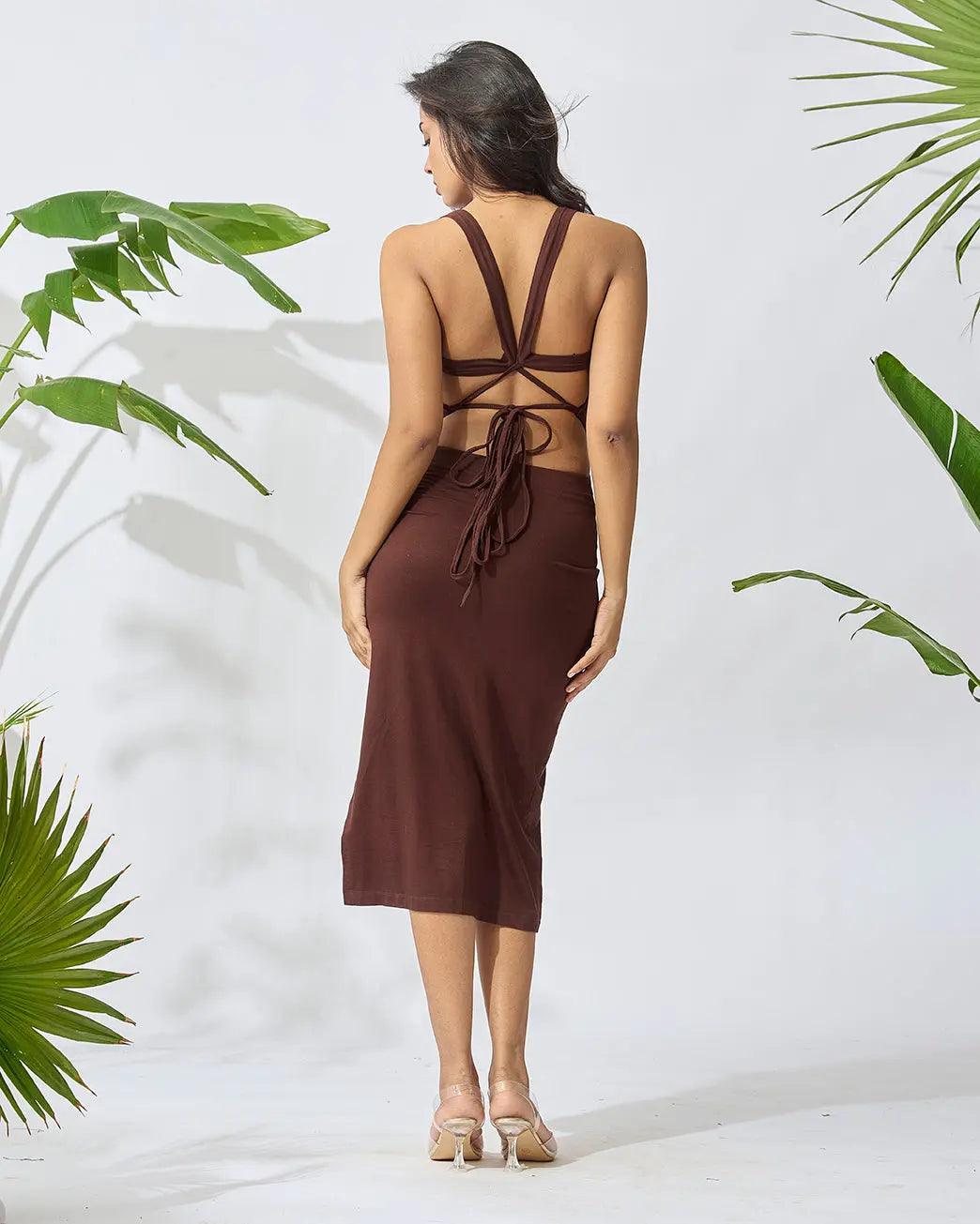 Bodycon Knee Length Dress with Back String Detail - Risate