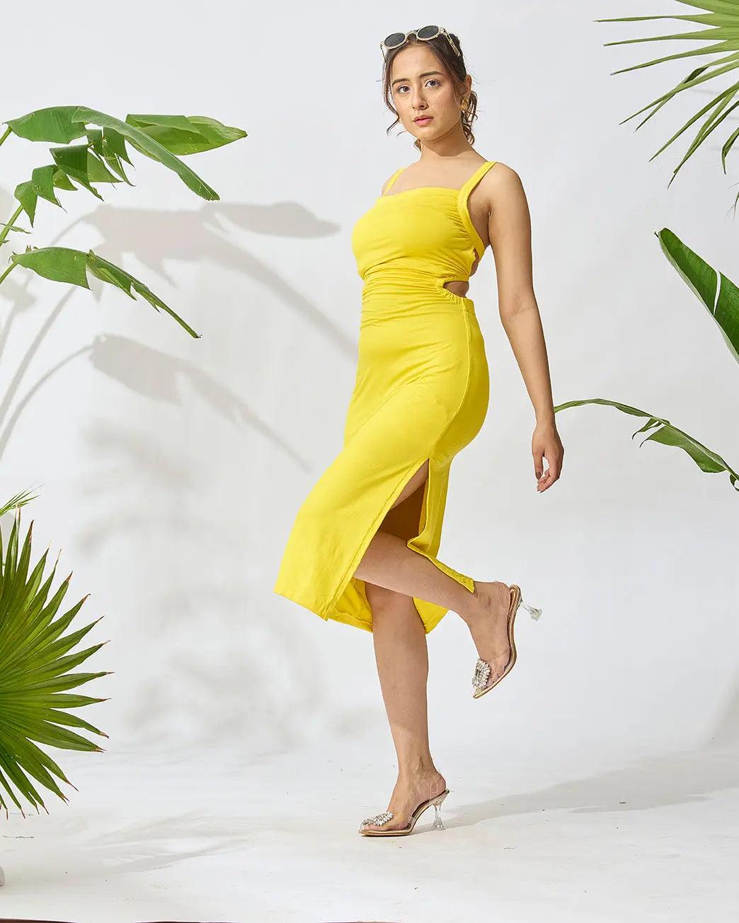 Bodycon Knee Length Dress with Back String Detail - Risate