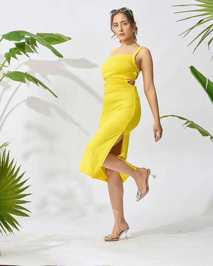 Bodycon Knee Length Dress with Back String Detail - Risate