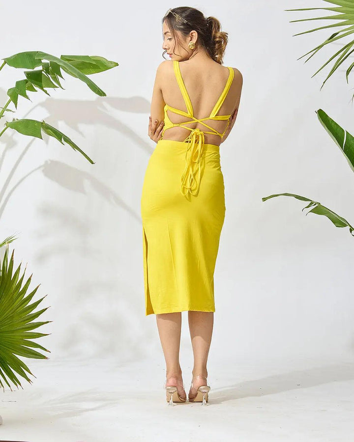Bodycon Knee Length Dress with Back String Detail - Risate