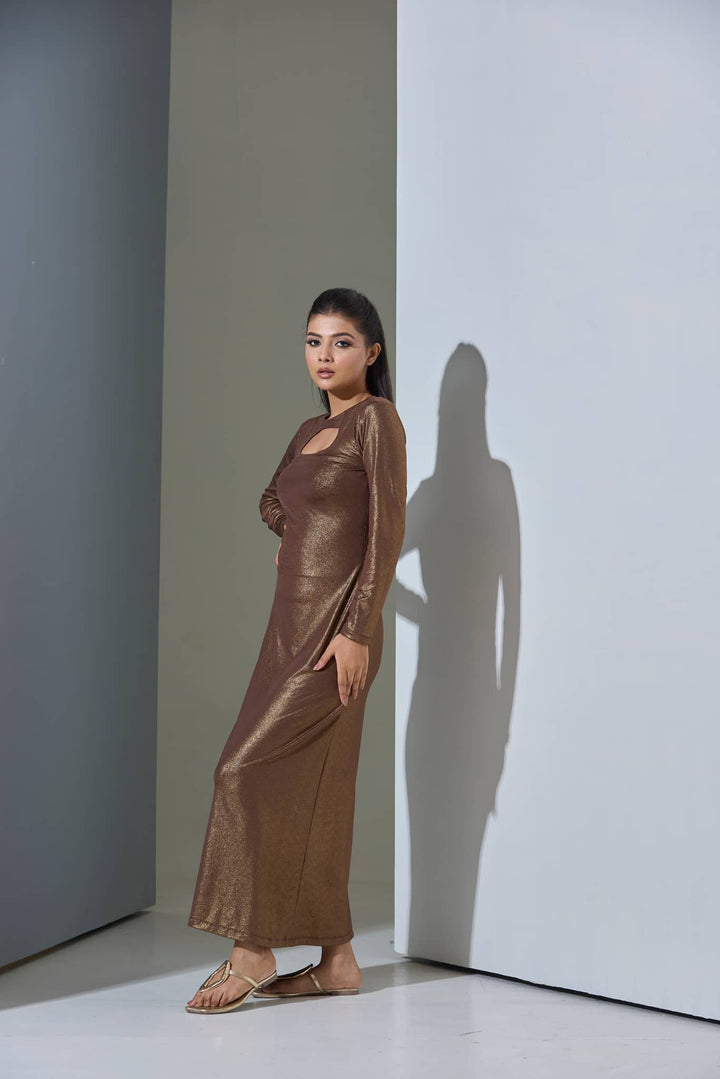 Bronze Metallic Maxi Dress - Risate
