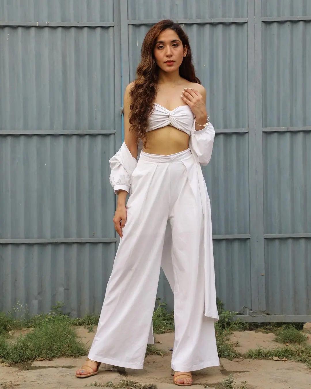 Bustier Top and Flared Pants with Shrug 3 piece Coord Set - Risate