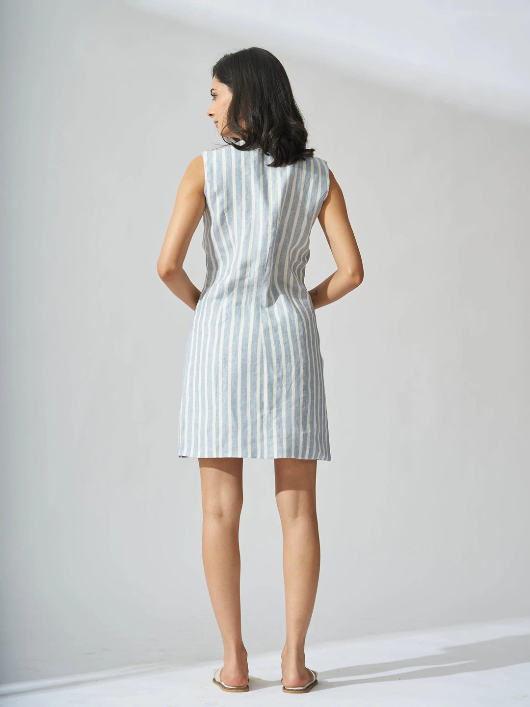 Dallas Pure Linen Striped Front Button Vest with Shorts Coord Set - Risate