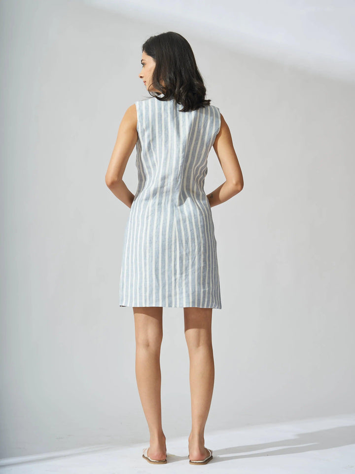 Dallas Pure Linen Striped Front Button Vest with Shorts Coord Set - Risate