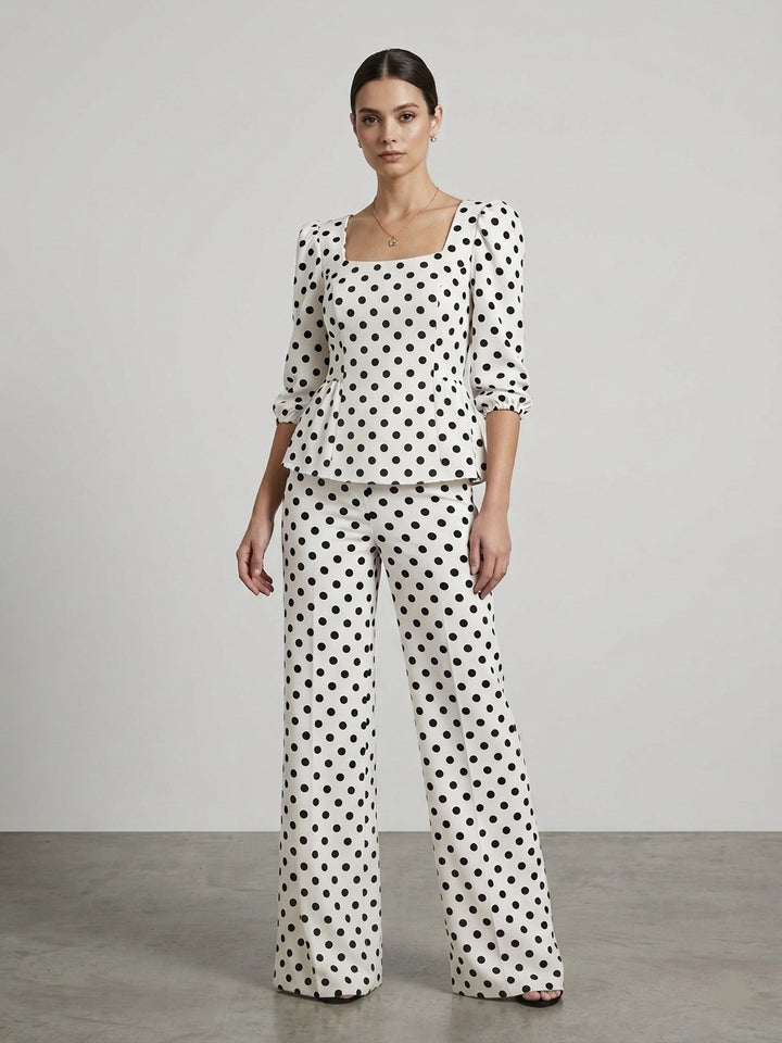 Dottie Peplum Top & Wide-Leg Trouser Set - Risate