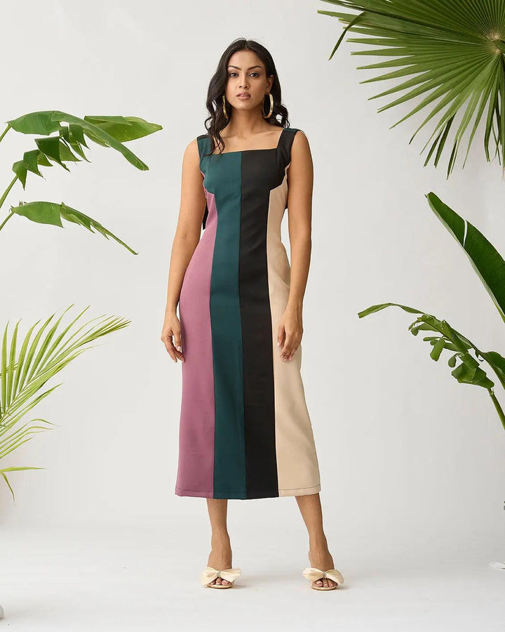 Feathered Harmony Colour block Dress - Risate