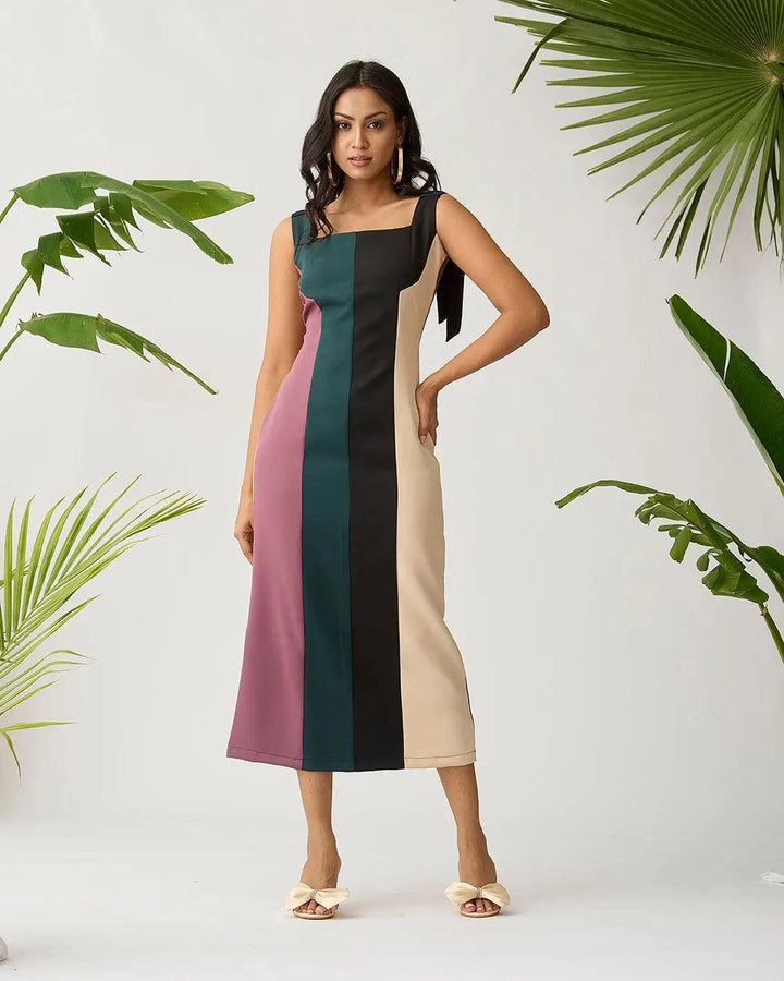 Feathered Harmony Colour block Dress - Risate