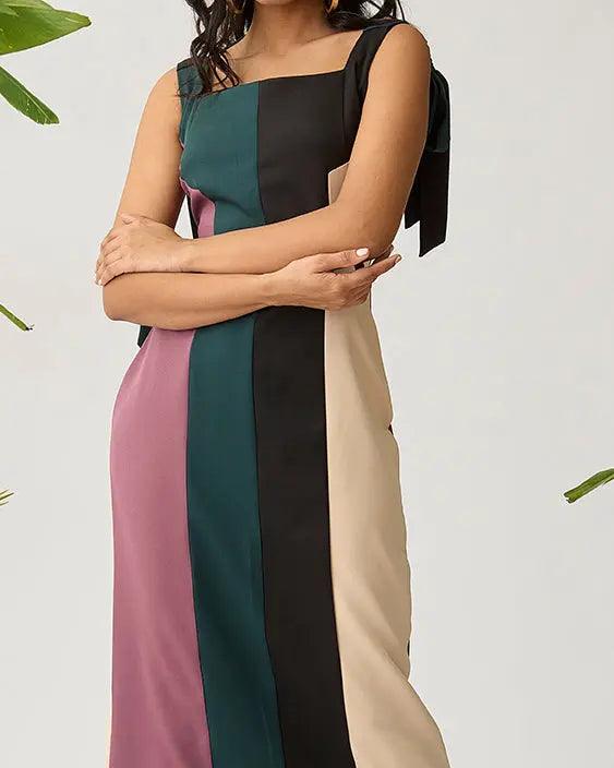 Feathered Harmony Colour block Dress - Risate