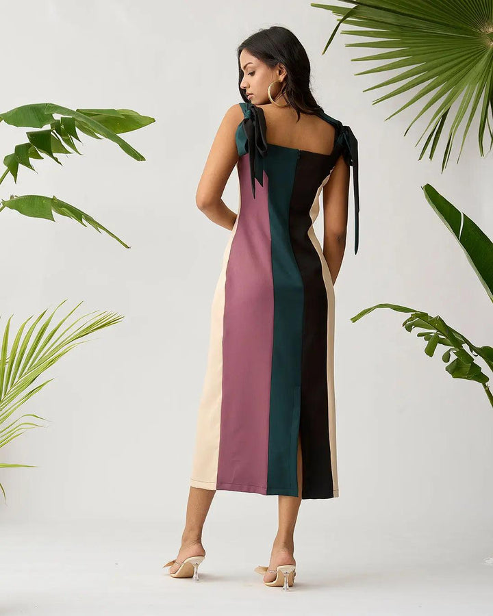 Feathered Harmony Colour block Dress - Risate