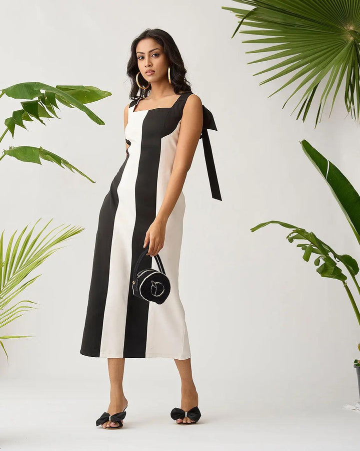 Feathered Harmony Colour block Dress - Risate