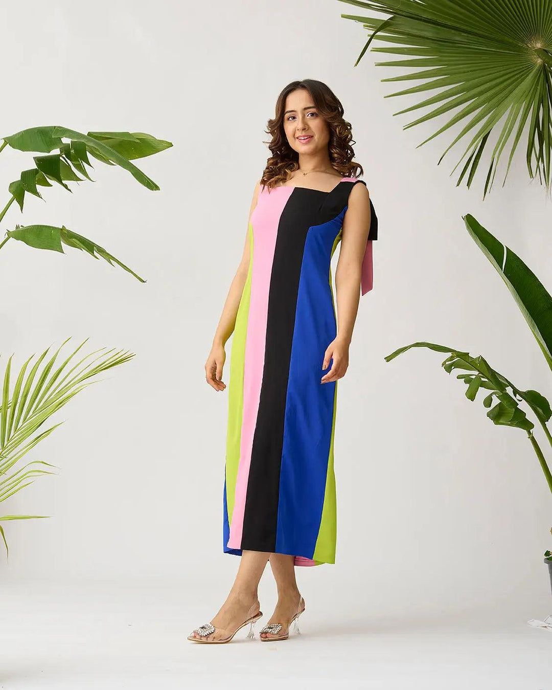 Feathered Harmony Colour block Dress - Risate