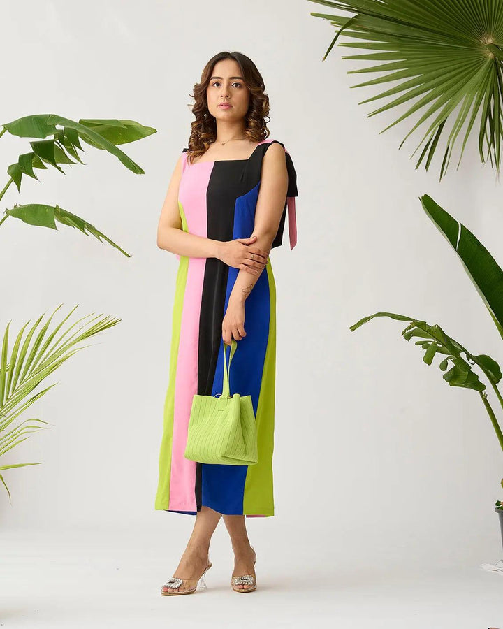 Feathered Harmony Colour block Dress - Risate
