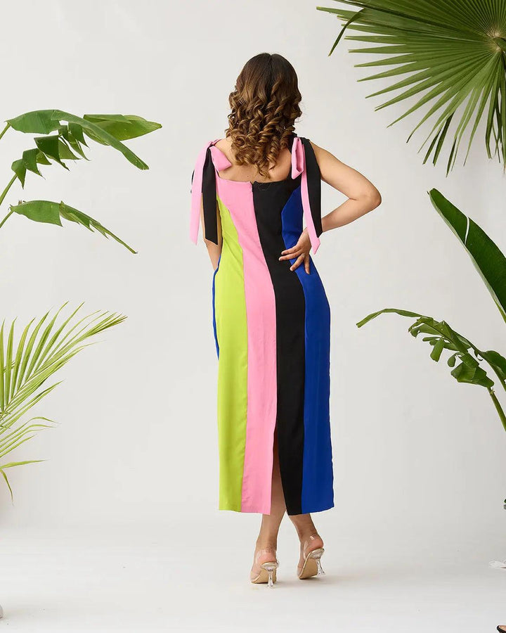 Feathered Harmony Colour block Dress - Risate