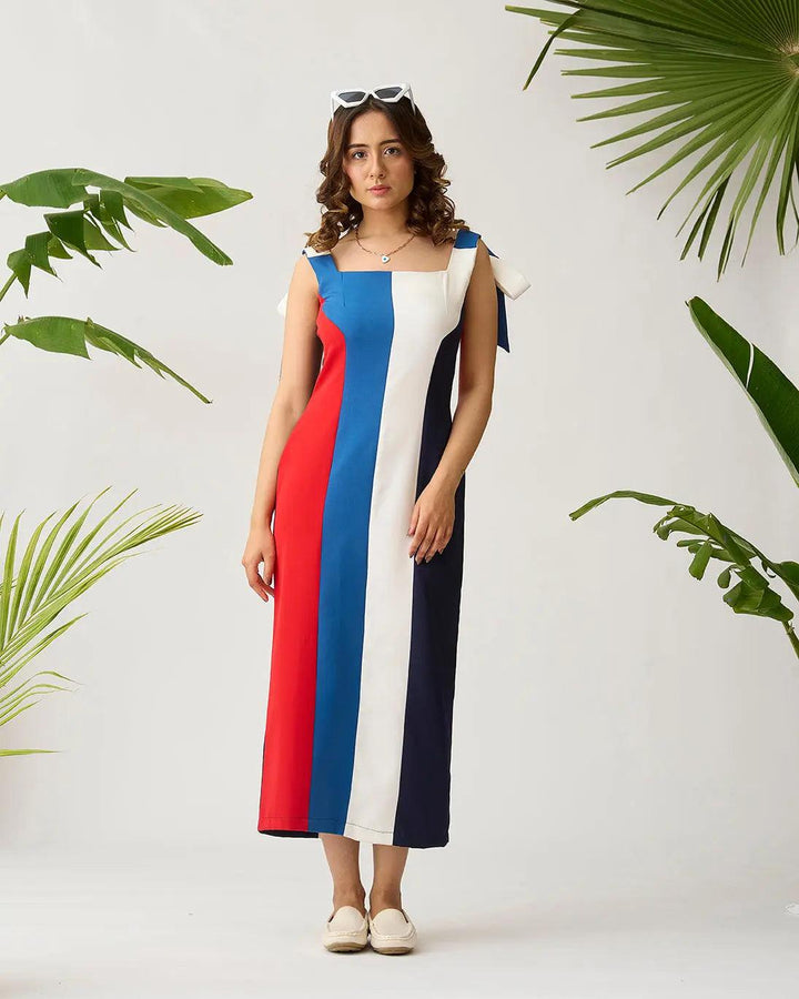 Feathered Harmony Colour block Dress - Risate
