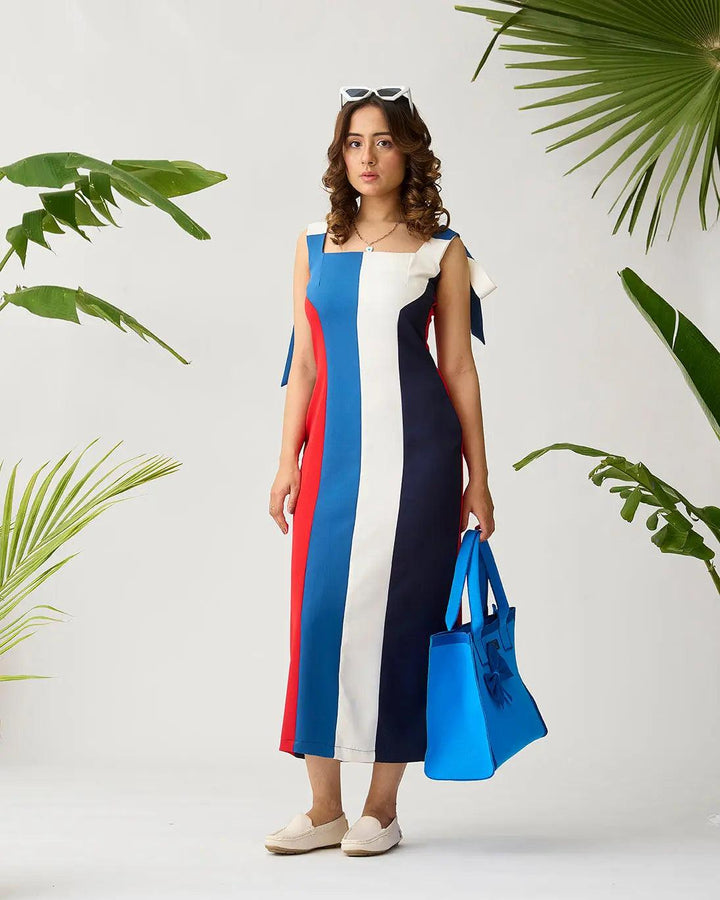 Feathered Harmony Colour block Dress - Risate