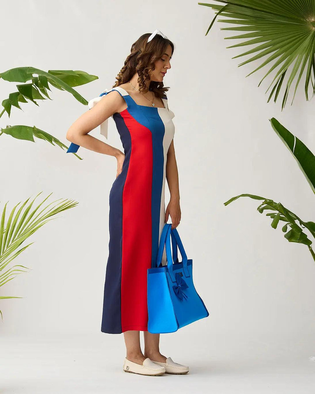 Feathered Harmony Colour block Dress - Risate