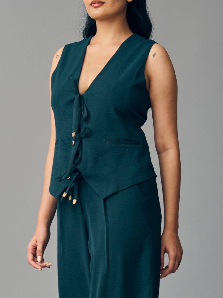 Front Tie up Waist Coat with Flared Pants - Risate
