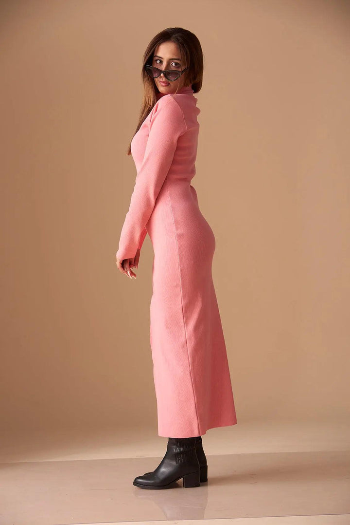 High Neck Side Slit Bodycon Dress - Risate