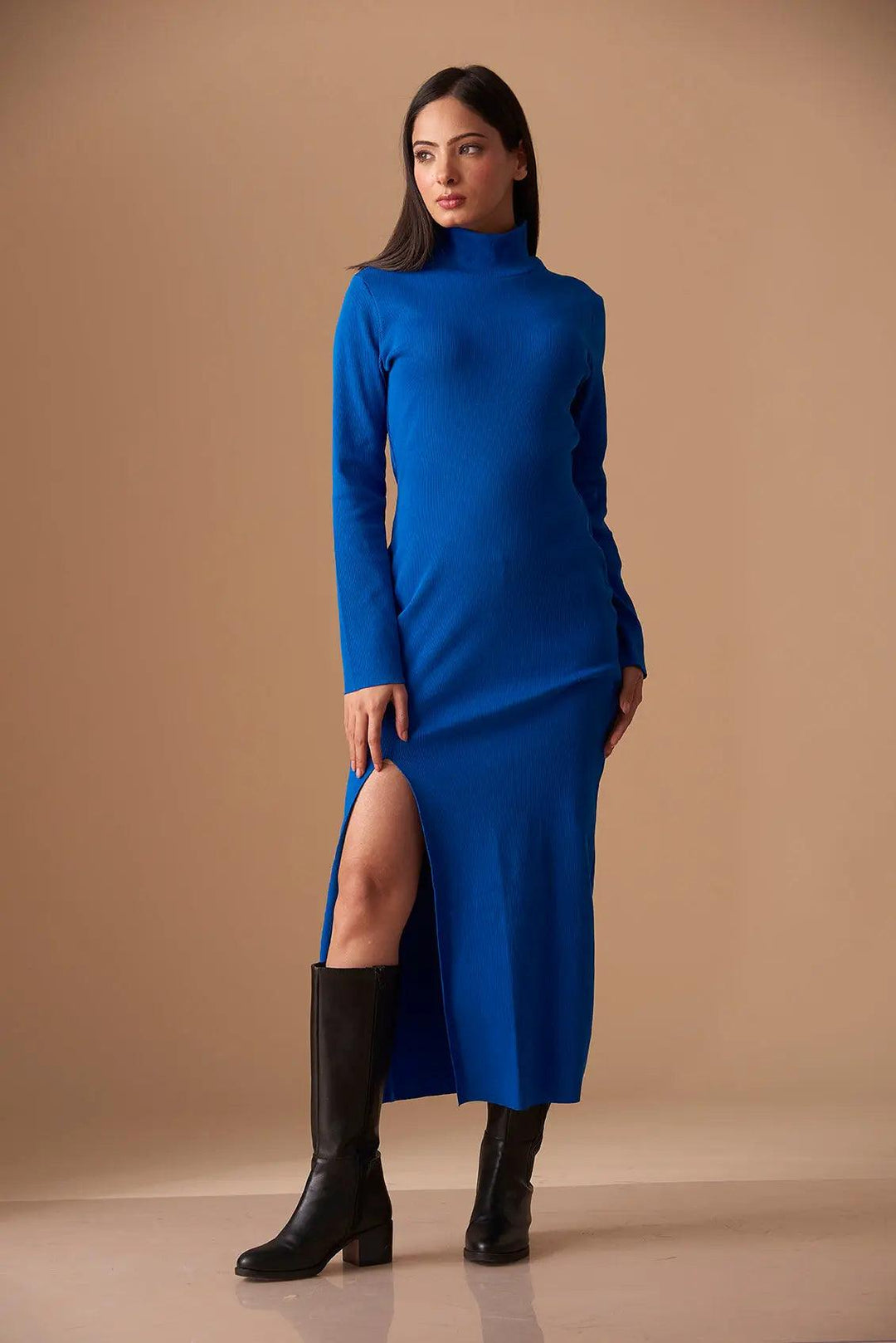 High Neck Side Slit Bodycon Dress - Risate