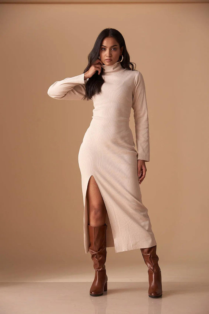 High Neck Side Slit Bodycon Dress - Risate