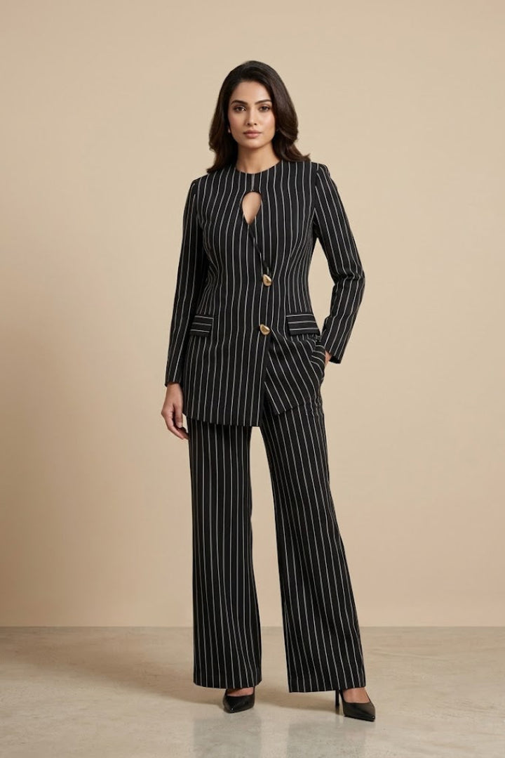 The Noir Pinstripe Keyhole Co-ord Set