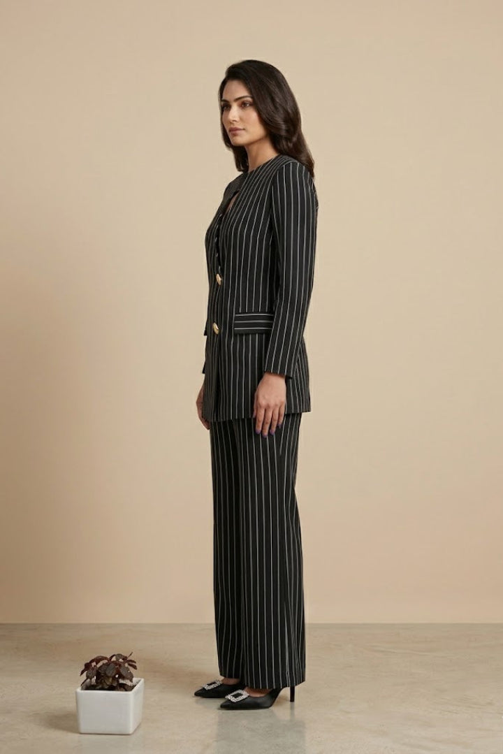 The Noir Pinstripe Keyhole Co-ord Set