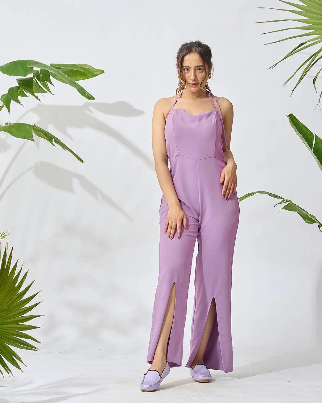 Off Shoulder Front Slit Jumpsuit - Risate