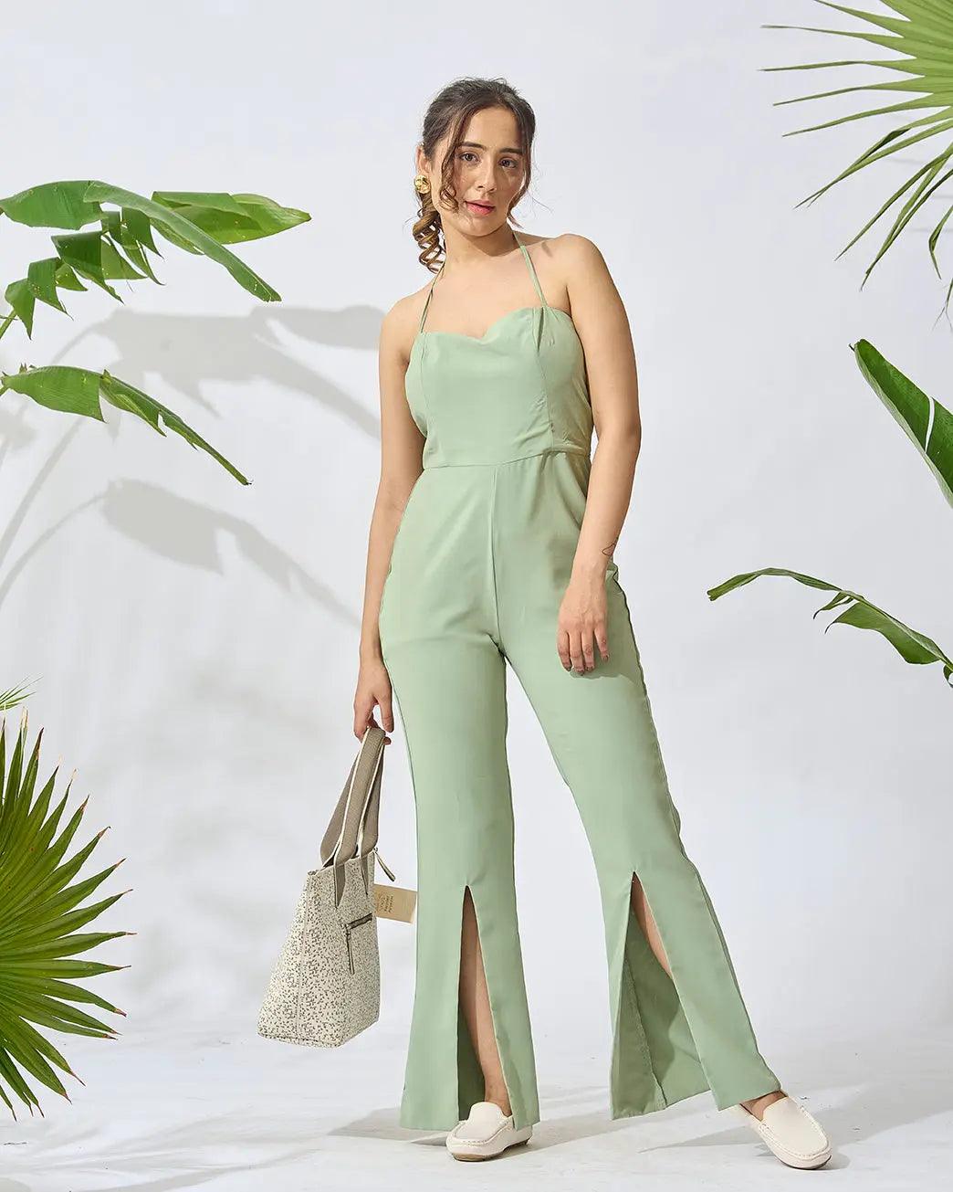 Off Shoulder Front Slit Jumpsuit - Risate