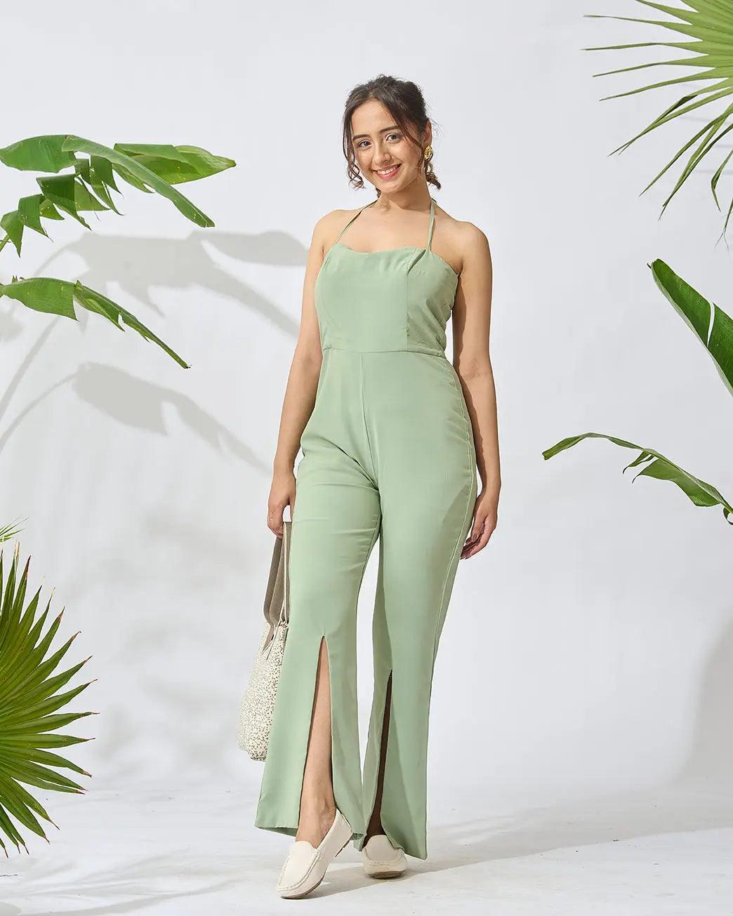 Off Shoulder Front Slit Jumpsuit - Risate