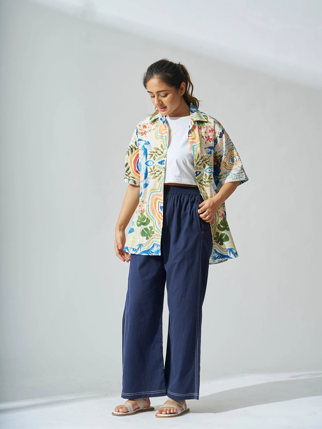 Oversized Cotton Poplin Printed Shirt - Risate