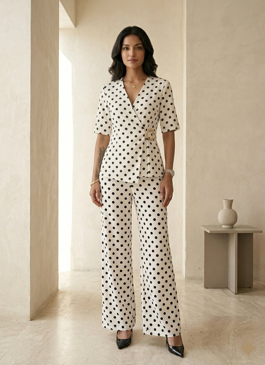 Classic Polka Dot Asymmetric Wrap Co-ord Set - Risate