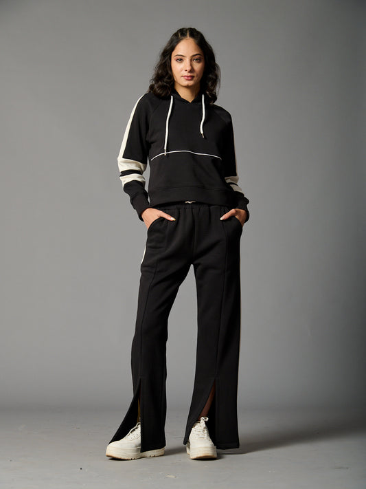 Colourblock Hoodie with Side Slit Fleece Pants Coord set for Women Risate